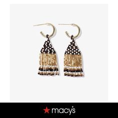 in stock Mini Gold, Short Fringe, Earrings Black, Fringe Earrings, Gold Hoop, Striped Shorts, Beaded Earrings, Confetti, White And Black