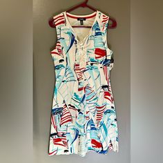 Adorable Cotton Dress By Chaps Women’s Size Medium Nautical Print With Cinch Ties On Top New Smoke-Free Home Nautical Spring Vacation Dresses, Nautical Style Summer Vacation Dresses, Spring Nautical Beach Dresses, Nautical Dresses For Summer Vacation, Nautical Sleeveless Dresses For The Beach, Spring Beach Nautical Dresses, Fitted Nautical Dress For Spring, Blue Nautical Dress For Summer, Blue Nautical Spring Dresses