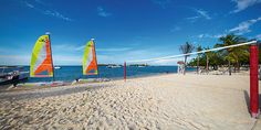 the beach is clean and ready to play volleyball