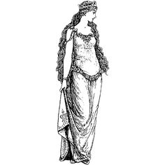 a drawing of a woman with long hair and braids standing in front of a white background