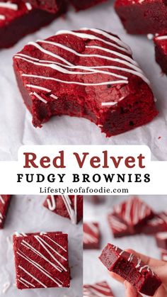 red velvet fudge brownies with white chocolate drizzled on top and bottom