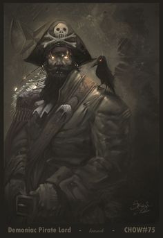 a painting of a pirate with a crow on his shoulder