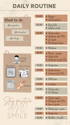 the daily routine is shown in this info sheet, with instructions for how to use it