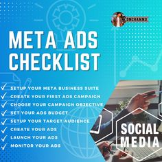 a poster with the words meta ads checklist written on it and people using their laptops