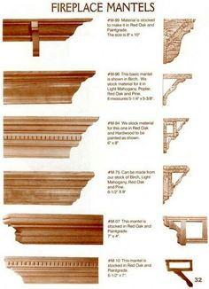 different types of fireplace mantels and their names are shown in the above image