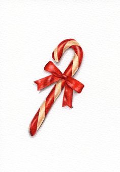 a watercolor painting of a candy cane