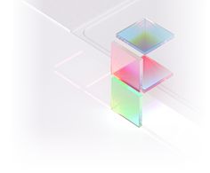 an abstract image of three colored cubes on a white surface with light coming from the top