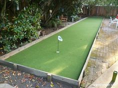 Hybrid Putting & Bocce Ball Court Bocce Ball Court, Green Backyard, Bocce Court, Golf Diy, Bocce Ball, Garden Games, Backyard Paradise, Backyard Games, Backyard Retreat