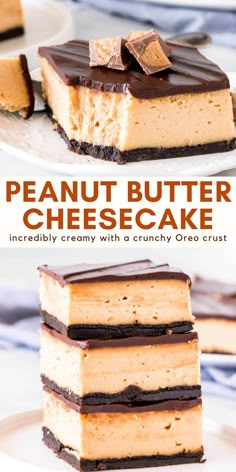 peanut butter cheesecake on a plate with chocolate