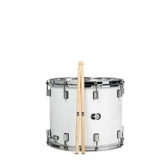 a white drum with two sticks sticking out of the top and one on the bottom