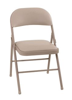 a beige folding chair on a white background