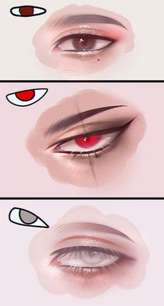 three different types of eyeliners with red eyes