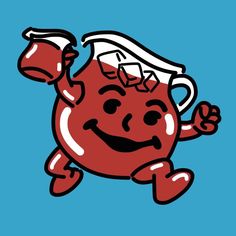 an image of a red teapot with arms and legs in the air