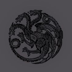 a black and white drawing of a dragon in a circular design on a gray background