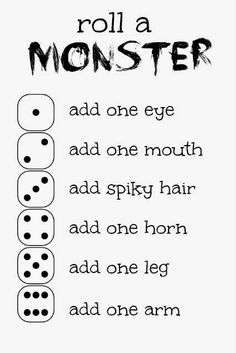 the instructions for how to roll a monster with dices and numbers on each side