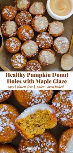 Mini donut holes. Donut Holes Recipe, Pumpkin Donut Holes, Healthy Pumpkin Dessert, Pumpkin Donut, Paleo Pumpkin, Healthy Baked, Desserts Vegan, Donut Holes, Maple Glaze