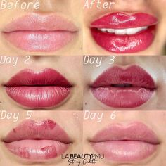 Lip Blush Aftercare - How to Get the Best Lip Tattoo Results Lip Blushing Healing Process, Semi Permanent Lip Blush, Lip Blushing After Care, Lip Shading Tattoo, Lip Blushing Tattoo Before And After Healed, Healed Lip Blush, Lip Blushing Tattoo Healing, Permanent Lip Color Tattoo