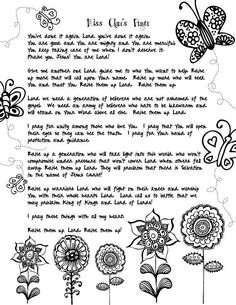 a handwritten poem with flowers and butterflies