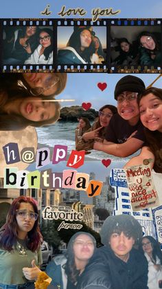 a collage of photos with the words happy birthday written on one side and pictures of people holding each other