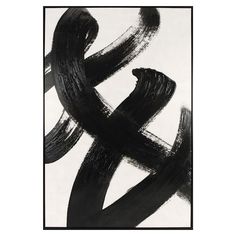 an abstract black and white painting with brush strokes in the shape of two intersecting lines