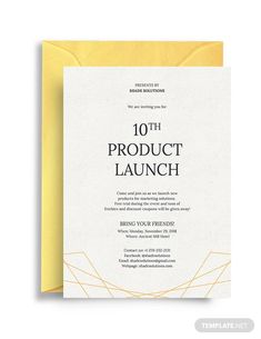 a white and yellow birthday party card with the words,'10th product launch '