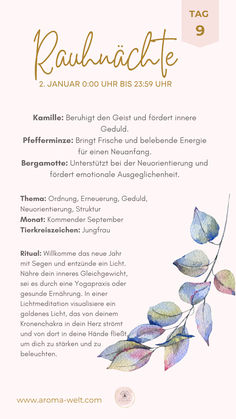 Im kommenden September erlebe die 9. Rauhnacht mit Kamille, Pfefferminze & Bergamotte. Beruhige den Geist, spüre die belebende Energie der Pfefferminze und finde emotionale Ausgeglichenheit mit Bergamotte. Im Zeichen der Jungfrau schaffe Ordnung, erneuere dich, übe Geduld und finde eine klare Struktur für deinen Weg. 🌼🍃 #Rauhnacht #Ordnung #Neuorientierung #Jungfrau Affirmations, Orange, Health