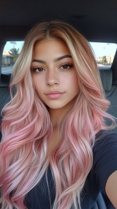 Create a stunning look with peachy pink highlights that beautifully complements tan skin. Visit our page for tips on achieving this gradient effect. Save this pin for highlight inspiration! Tags: #PeachyPinkHighlights #HairColor #TanSkin Blonde Hair And Colored Highlights, Blonde Highlights With Pink Tips, Rose Gold Hair With Blonde Highlights, Long Hair With Pink Highlights, Blonde Hair With Pastel Pink Highlights, Blonde Pink And Purple Hair, Bubblegum Pink Highlights, Bright Color Hair Ideas, Blonde And Rainbow Hair