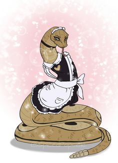 a drawing of a woman sitting on top of a snake