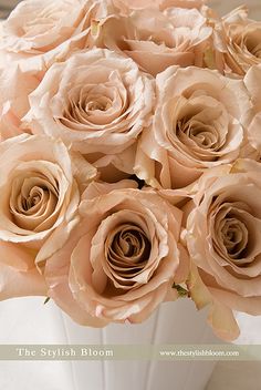 a bouquet of pink roses in a white vase