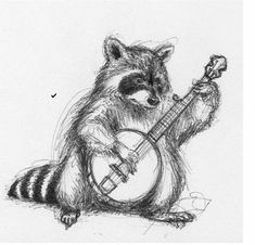 a drawing of a raccoon playing the ukulele