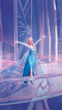 a frozen princess in blue dress standing on ice