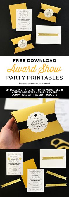 an image of a party printables with gold and black stripes on the bottom