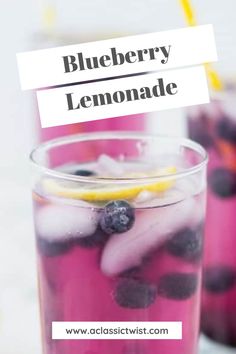 blueberry lemonade in a glass with ice