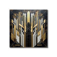 an art deco painting with gold and black accents