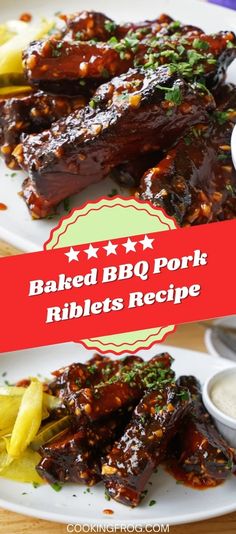 baked bbq pork ribs recipe on a white plate