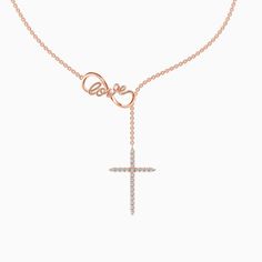 The paved cross pendant drop falls from a luxurious chain, creating an endless lariat necklace. On the other end, a polished infinite symbol consists of a word of love standing elegantly on the cross's top. Love and faith living in the same line create a dazzling beauty on this whimsical necklace.Carat Weight: 0.132 ctStone Size: 1.1 mmStone Type: Moissanite/GemstoneNumber of Stones: 22 Stone Color: OptionalStone Shape: RoundChain Type: O-chainWidth: 20.5 mmHeight: 37.7 mmThickness: 3.5 mmMateri Infinite Symbol, Whimsical Necklace, Love And Faith, Believe In Love, Cross Top, Classic Necklace, Lariat Necklace, Love Words, Christmas Sale