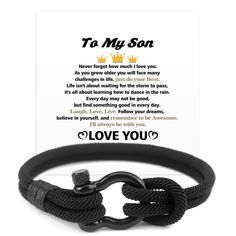 a black bracelet with an i love you message on it