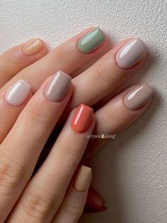 fall nails: neutrals and pastels Easy Autumn Nails, Easy Fall Nail Designs, Color Block Nails, Korean Nail Art, Nail Looks, Cute Nails For Fall, Korean Nails, Nail Sets, Rainbow Nails