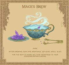 Mage’s Brew | Patreon Dnd Drinks, Dnd Tavern, Dnd Potions, Dnd Homebrew Items, Dnd Loot, Dnd Food, Homebrew Items, Rpg Items, Dnd Magic Items