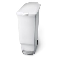 simplehuman 40L Slim Kitchen Step Trash Can White Plastic with Soft-Close Locking Lid