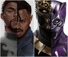 three different images of black men with their faces painted like the same characters in avengers