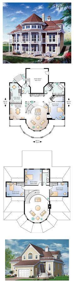 two story house plans with an open floor plan and three car garages on each side