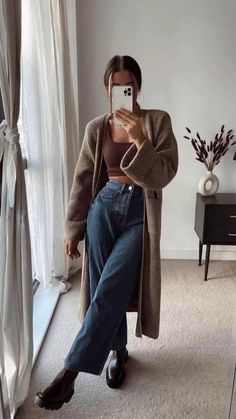 Long Cardigan Jeans Outfit, Outfit Shein, 2022 Outfits, Stile Casual Chic, Cardigan Outfits, Cute Fall Outfits