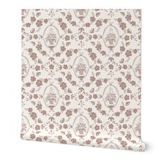 a white and brown wallpaper with floral design on the bottom, in front of a white background