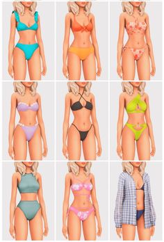 many different types of bikinis are shown in the image, including one woman's torso