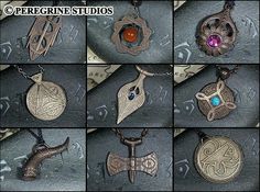 several pictures of different types of necklaces and pendants that are being displayed together