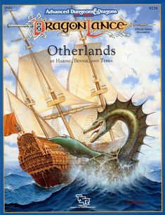 an illustrated book cover for the adventures of dragon lance and other stories, with a ship in