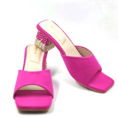 Beautiful block heels for your feet 💓 Color : Hot pink Material: Lycra and Vegan leather Heel height: 2 inches Care : Spot cleaning with any acetone solution Pink Block Heel Wedding Shoes For Summer, Summer Wedding Shoes With Block Heel In Pink, Summer Wedding Shoes In Pink With Block Heel, Pink Closed Toe Wedding Shoes With 4-inch Heel, Pink Block Heels With Padded Heel And Square Toe, Pink Block Heels With Padded Heel And Round Toe, Pink 4-inch Heel Block Heels For Formal Occasions, Pink High Heel Wedding Shoes For Summer, Pink Low Heel Block Heels For Formal Occasions