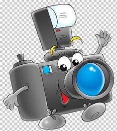 a camera cartoon character with arms and legs in the air