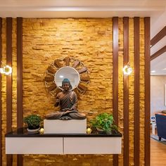 Interior Designers in Bangalore Buddha Statue Home Entrance, Foyer Door, Buddha Statue Home, Wall Decorating Ideas, Main Entrance Door Design, Buddha Face, Modern Cupboard Design